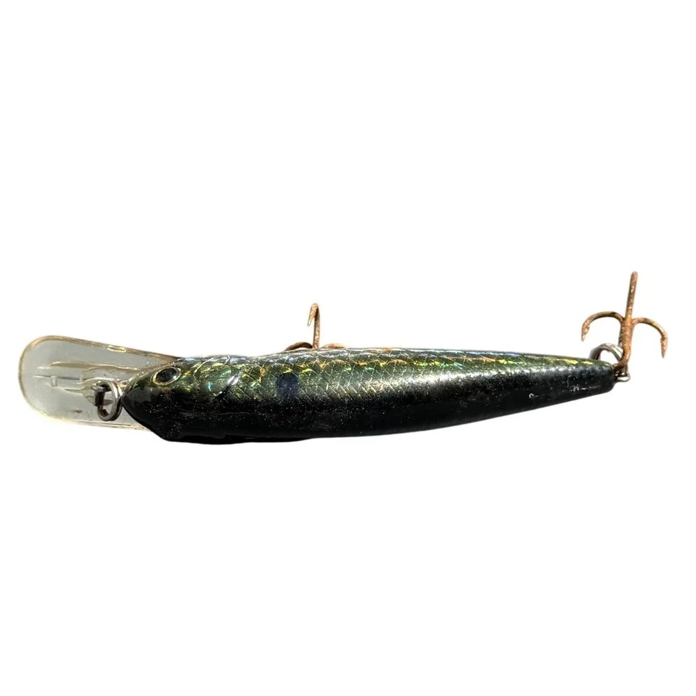 Vintage Holographic Minnow Crankbait Fishing Lure‎ Deep Diver Silver 4.5 Inch